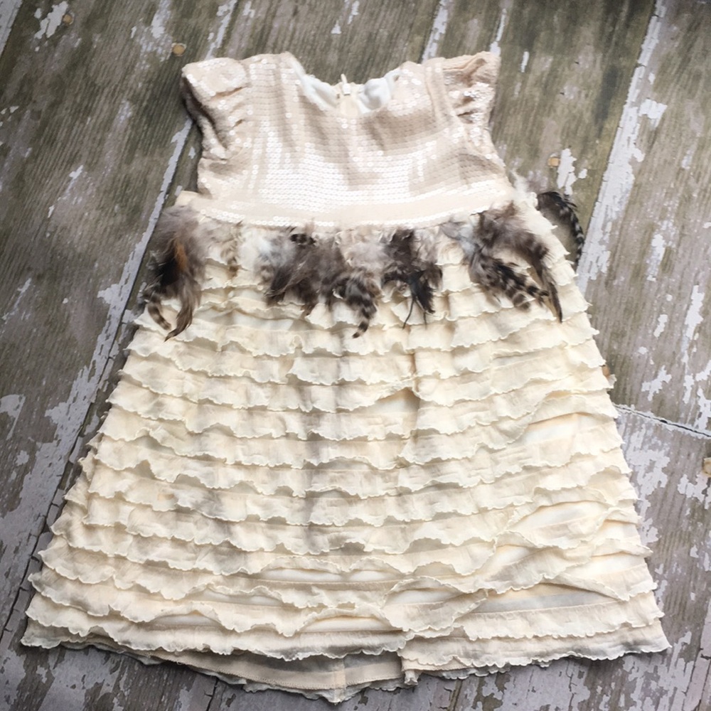 C’est Chouette beige ruffle sequins dress